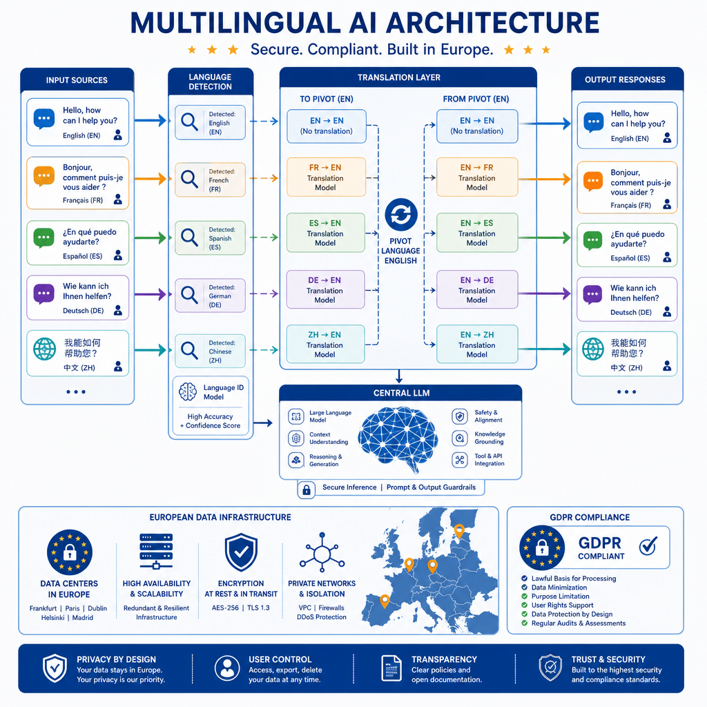 Architecture technique d'une IA conversationnelle multilingue conforme RGPD